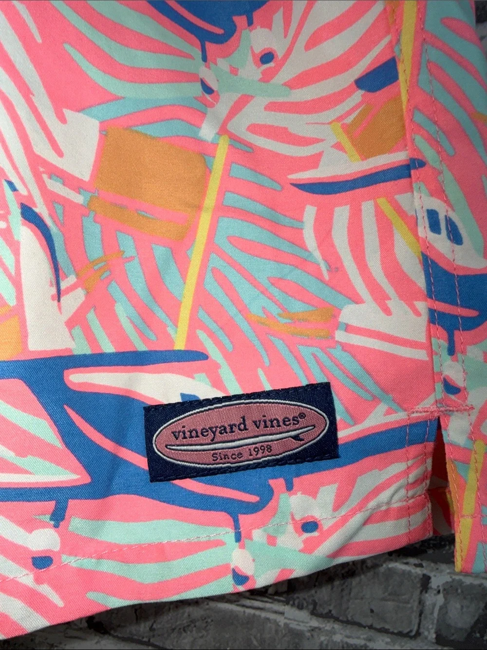 Vineyard Vines Pink Tropical Palm & Whale Print Swim Shorts